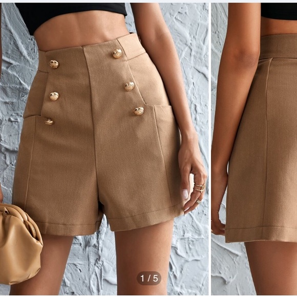 SHEIN Pants - Double breasted wide leg camel shorts